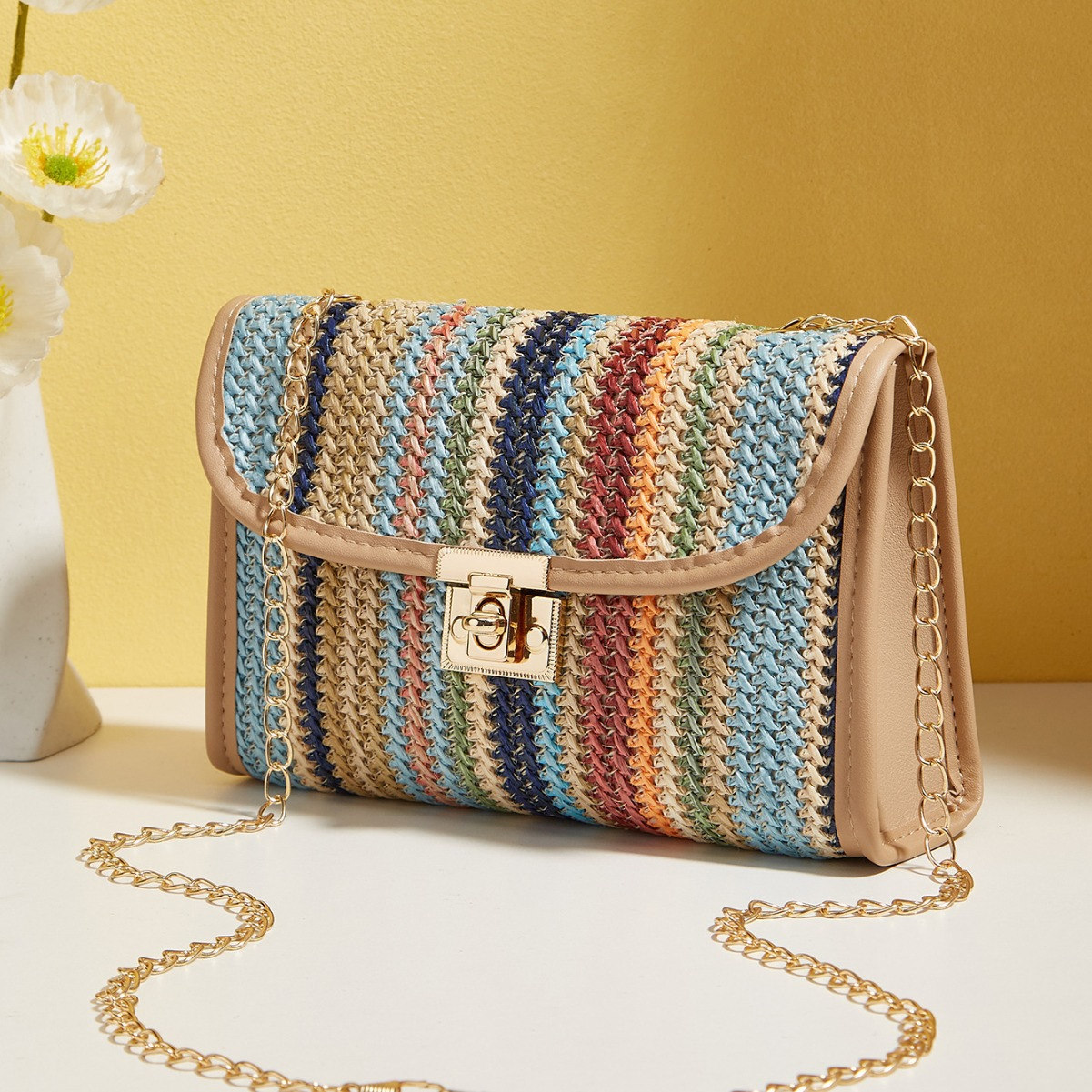 Sac Bandoulière Arc-en-Ciel – Style Tressé & Tendance